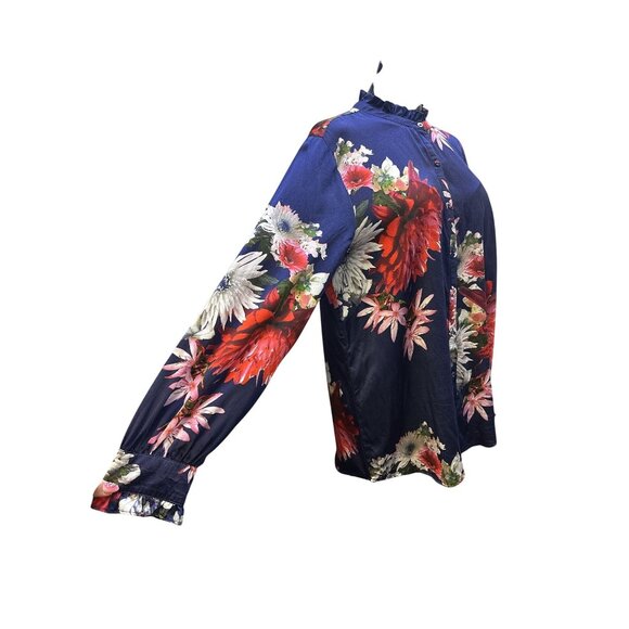 Johnny Was Silk Floral Button-Up Blouse w/Ruffle Collar & Cuffs - Picture 4 of 8